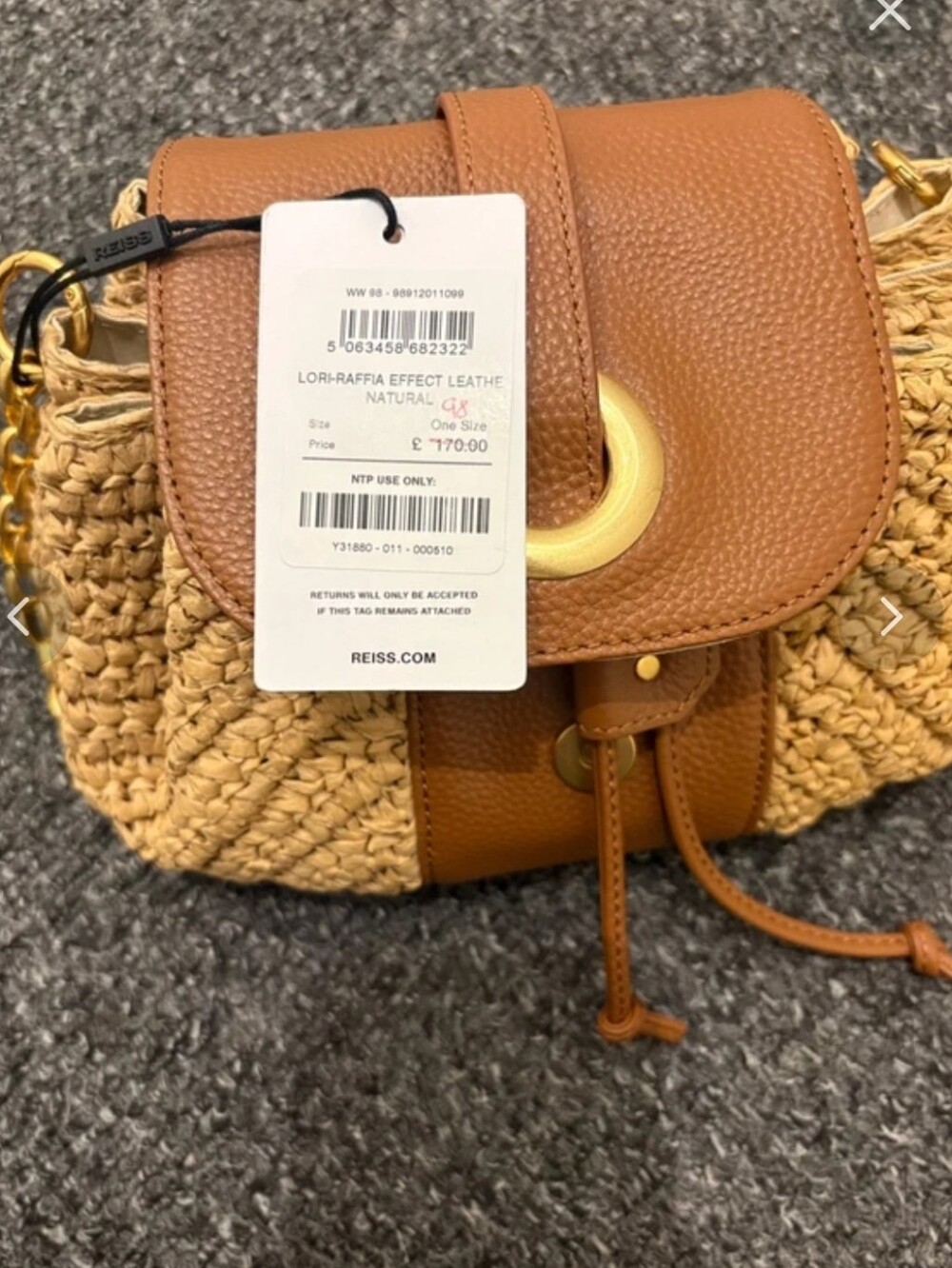 Reiss Lori Raffia-Effect and Leather Shoulder Bag in Natural - Picture 10 of 14